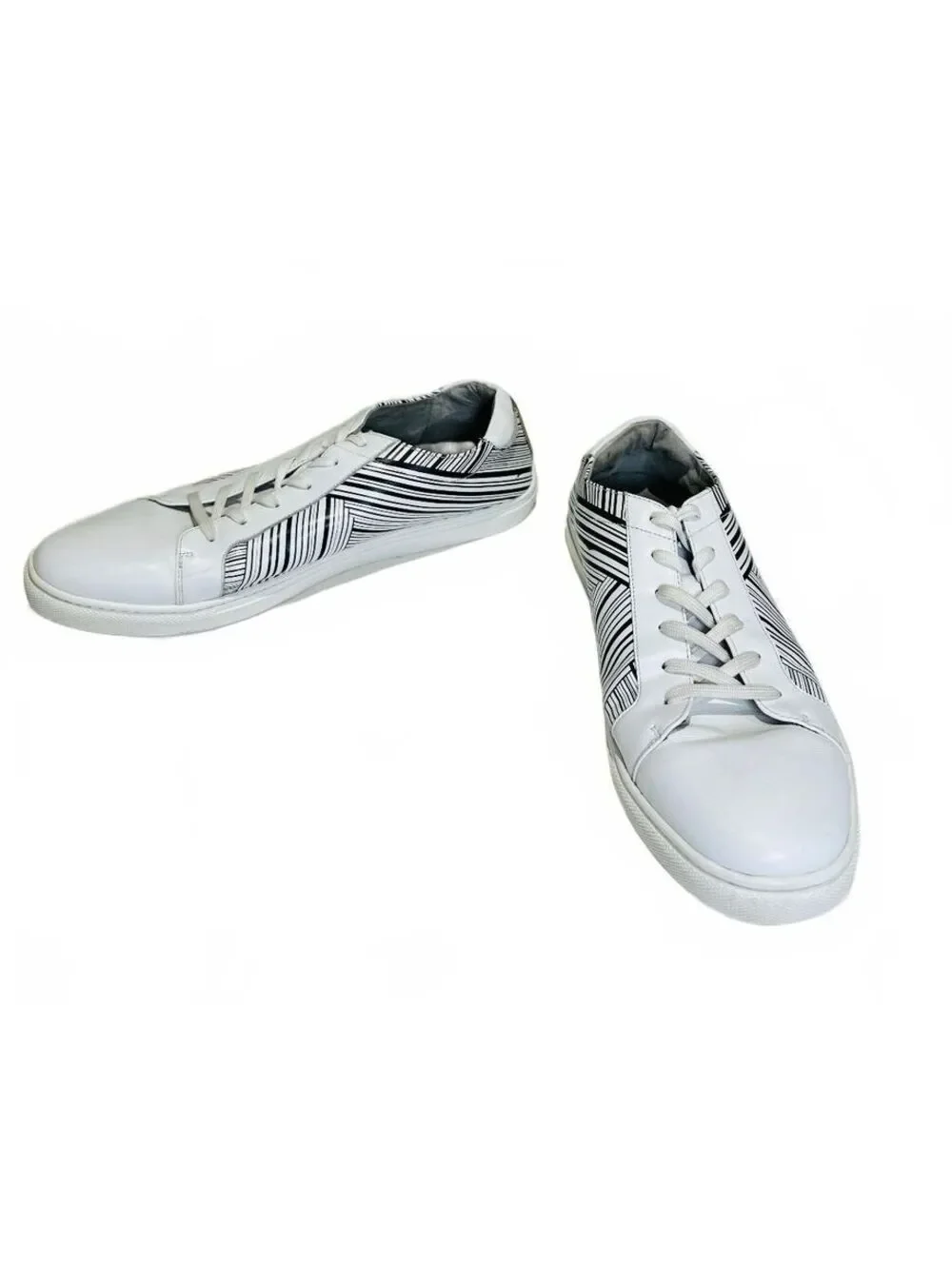 Kenneth Cole Men's Leather Sneakers Kam Stripes White & Black Men's Size 11